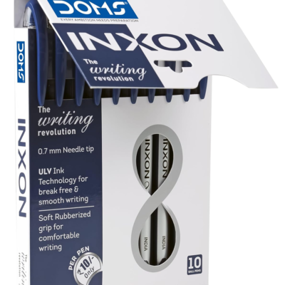 Doms Inxon Blue Ball Pen| 0.7mm | Soft Rubberized Grip| PACK of 10 Blue Ballpens